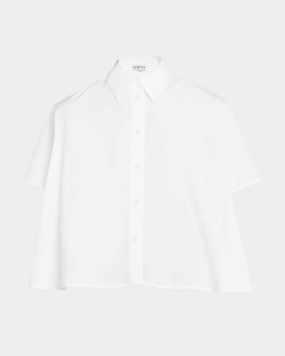 Poplin Short-Sleeve Trapeze Blouse